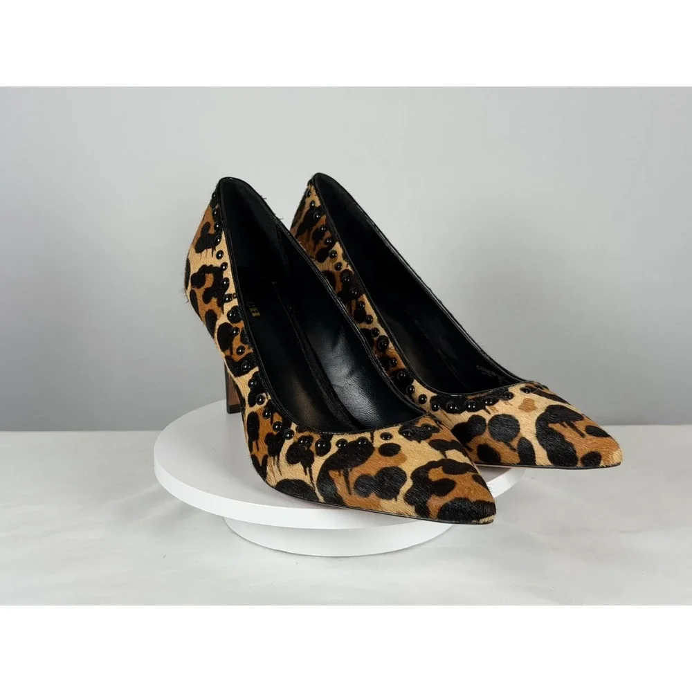 Coach Smith Rivets Leopard Haircalf Studded‎ Pointed Toe Pumps 9.5B